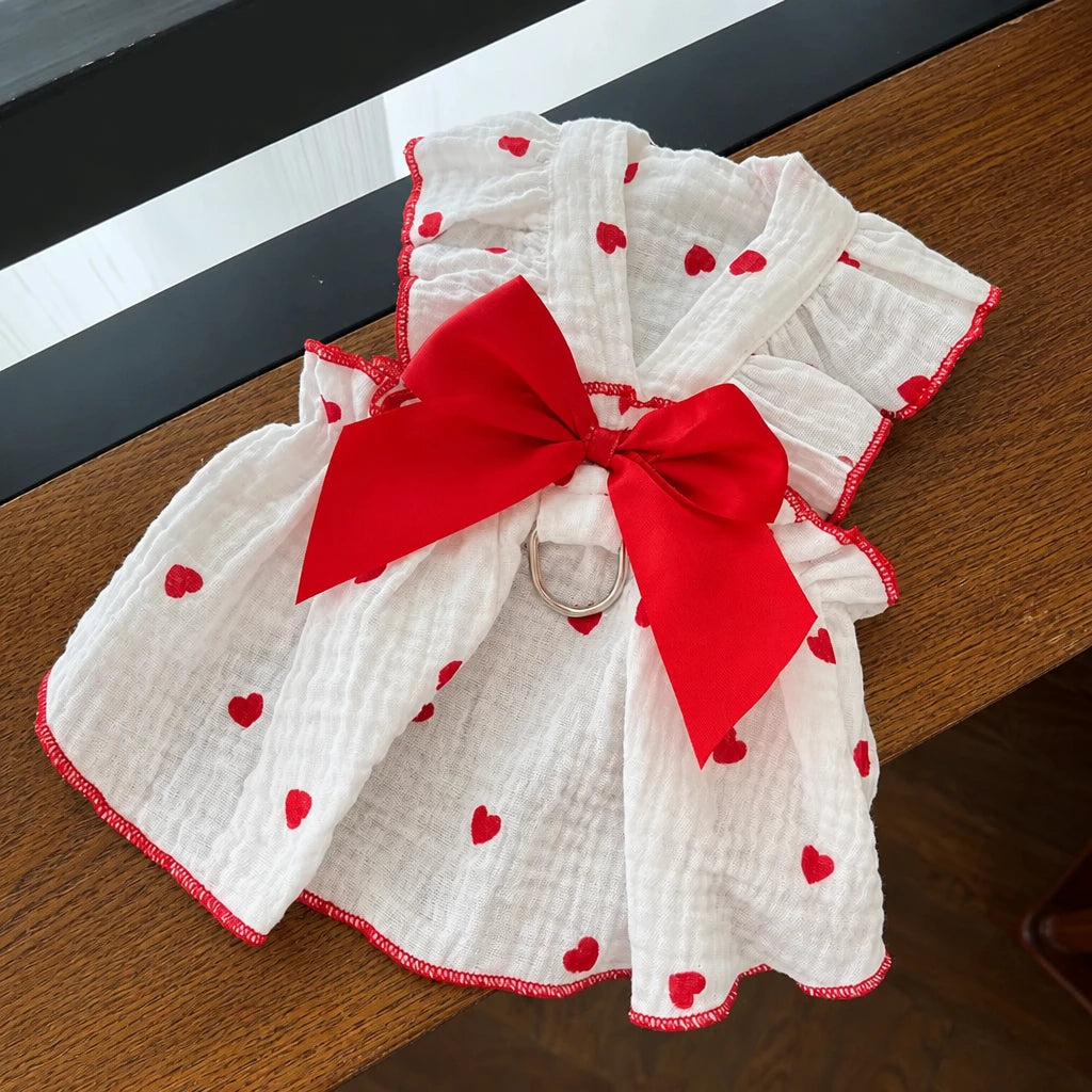 Cotton Bow Dress for Small Dogs and Cats