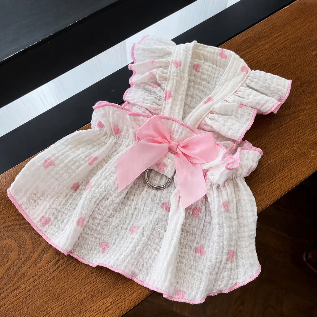 Cotton Bow Dress for Small Dogs and Cats