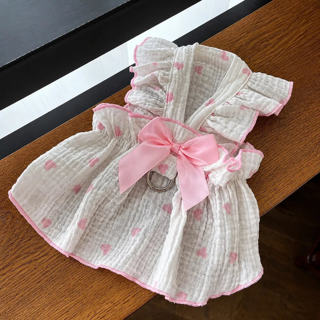 Cotton Bow Dress for Small Dogs and Cats