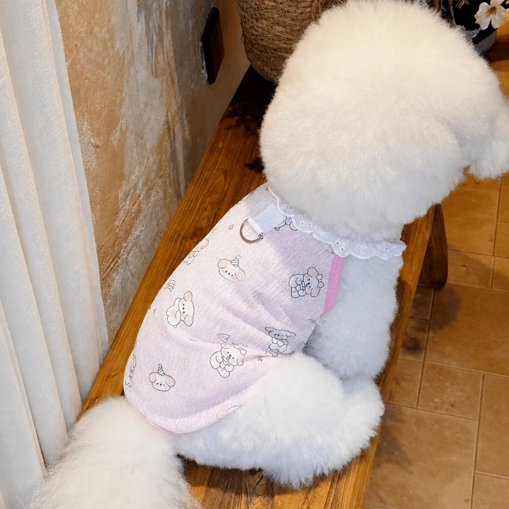 Lightweight Printed Lace-Trim Pet Vest for Dogs & Cats