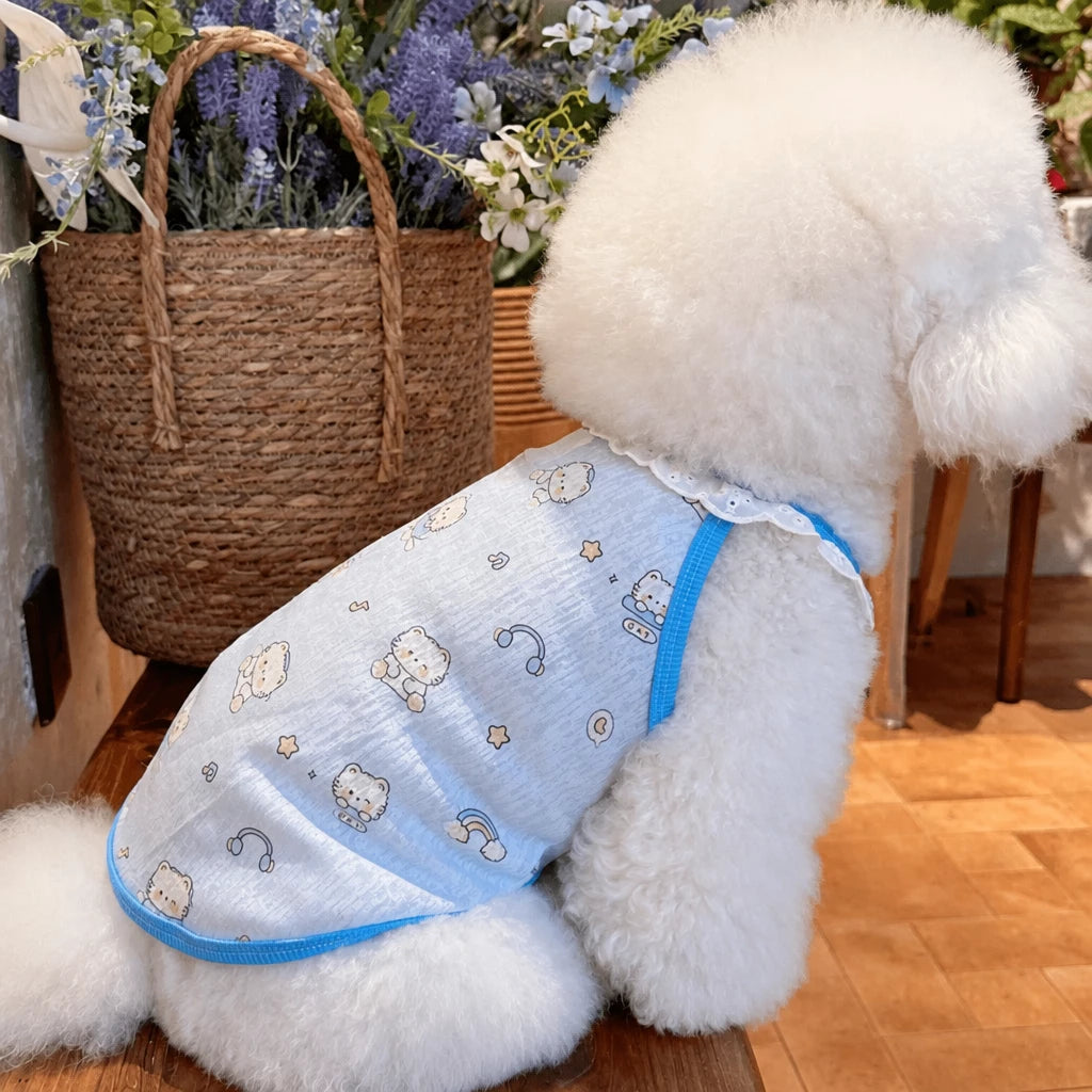 Lightweight Printed Lace-Trim Pet Vest for Dogs & Cats