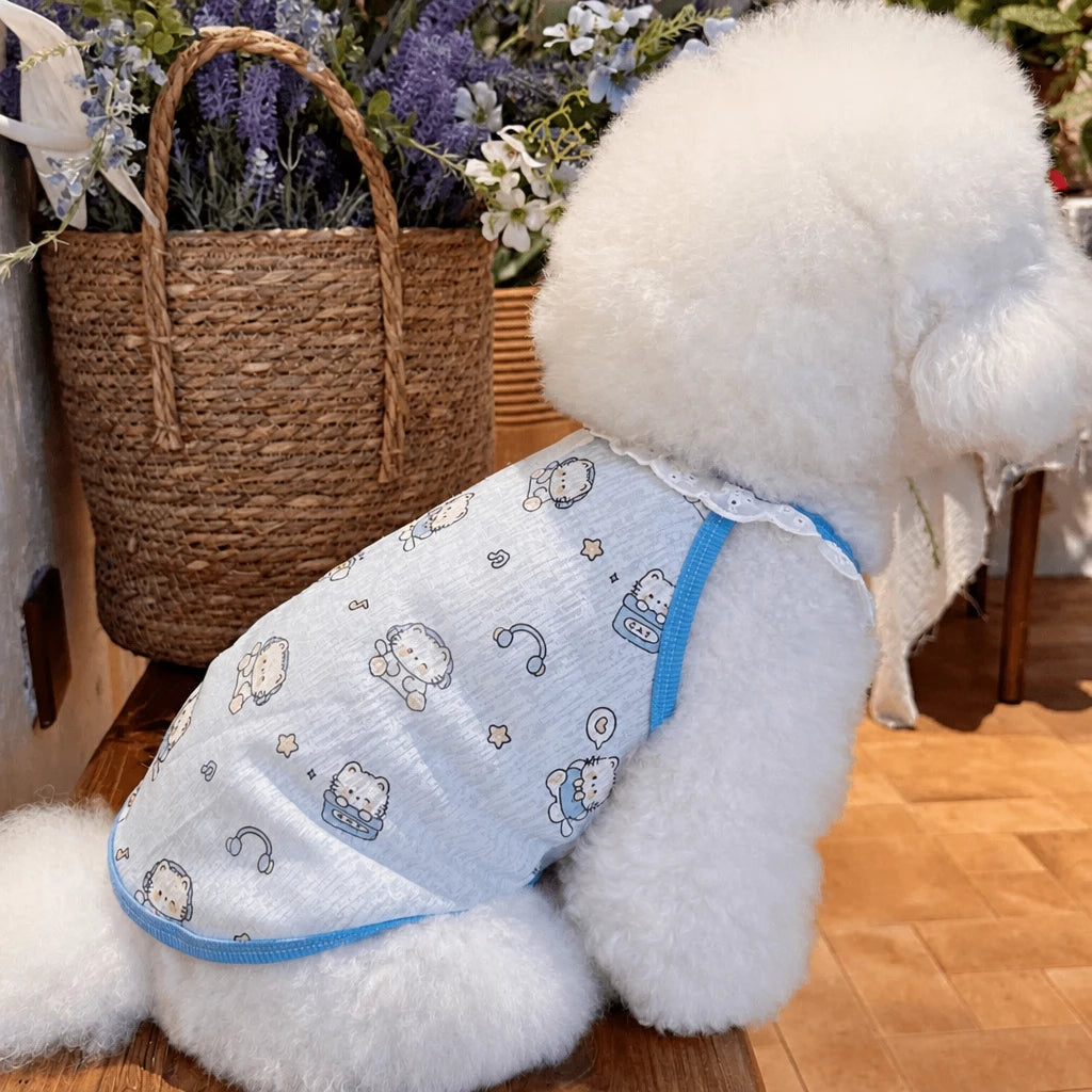 Lightweight Printed Lace-Trim Pet Vest for Dogs & Cats
