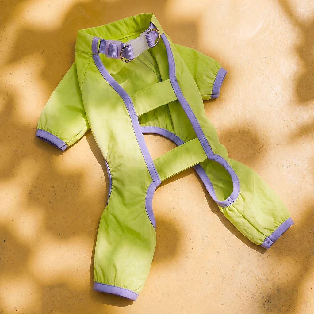Synthetic Leather Four-Leg Dog Jumpsuit for Outdoor Walks
