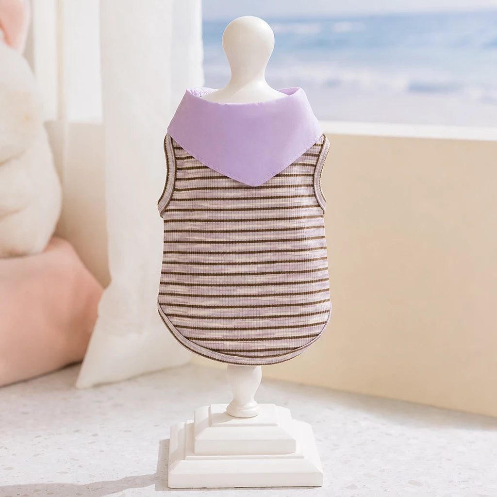 Striped Polo-Style Harness Vest for Small Dogs