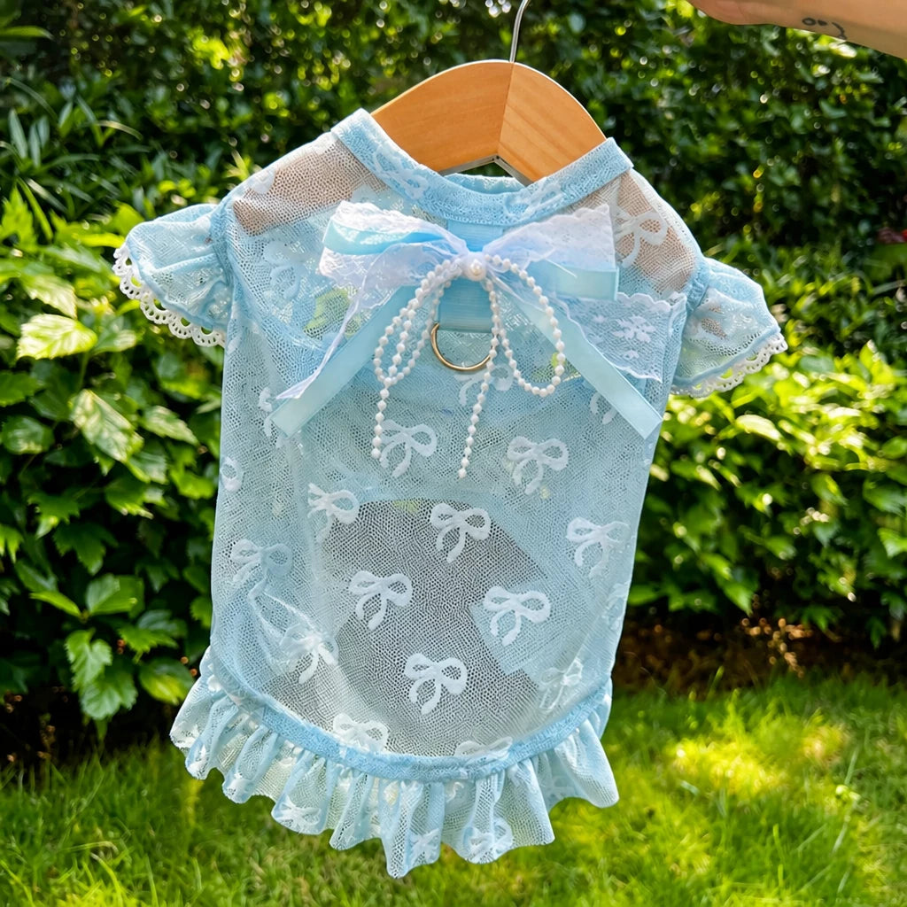 Lightweight Mesh Bow Pet Shirt with Leash Opening for Dogs & Cats