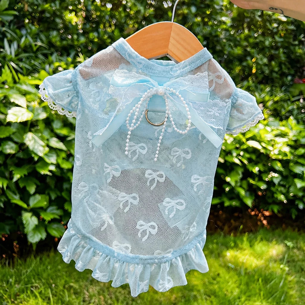 Lightweight Mesh Bow Pet Shirt with Leash Opening for Dogs & Cats
