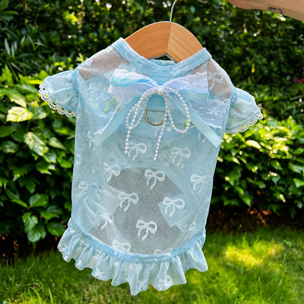 Lightweight Mesh Bow Pet Shirt with Leash Opening for Dogs & Cats