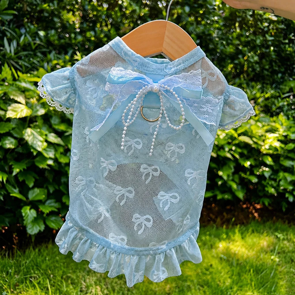 Lightweight Mesh Bow Pet Shirt with Leash Opening for Dogs & Cats