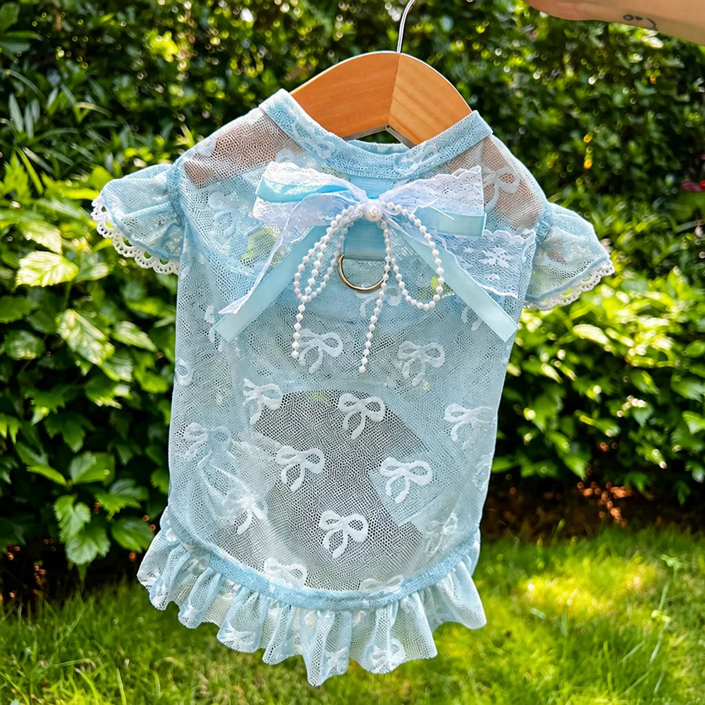 Lightweight Mesh Bow Pet Shirt with Leash Opening for Dogs & Cats