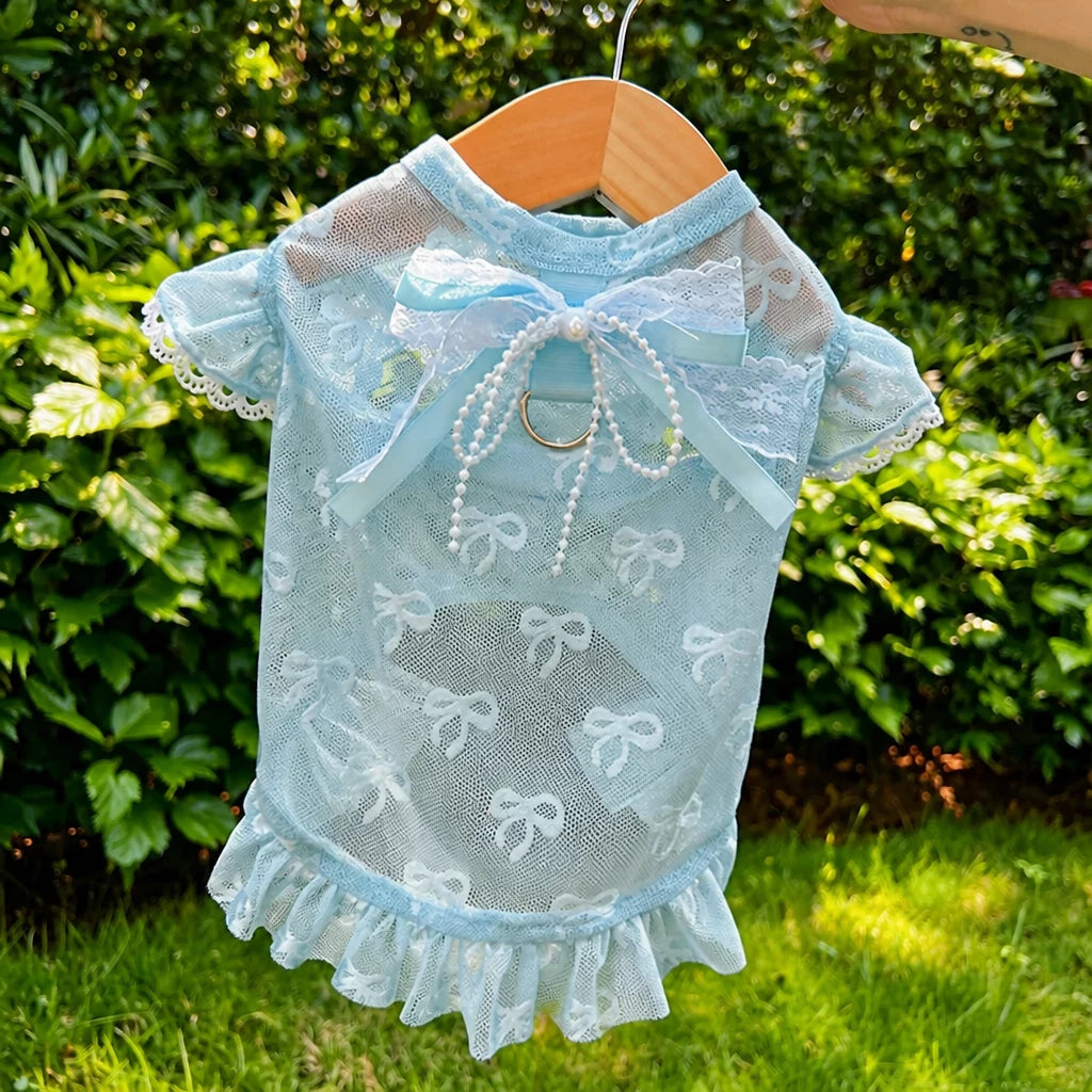 Lightweight Mesh Bow Pet Shirt with Leash Opening for Dogs & Cats