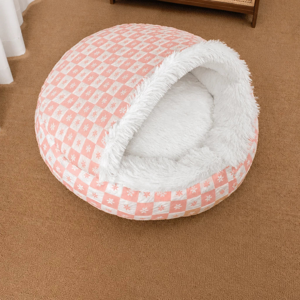 Enclosed Plush Pet Bed for Cats and Small Dogs