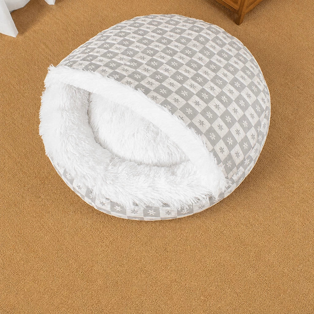 Enclosed Plush Pet Bed for Cats and Small Dogs