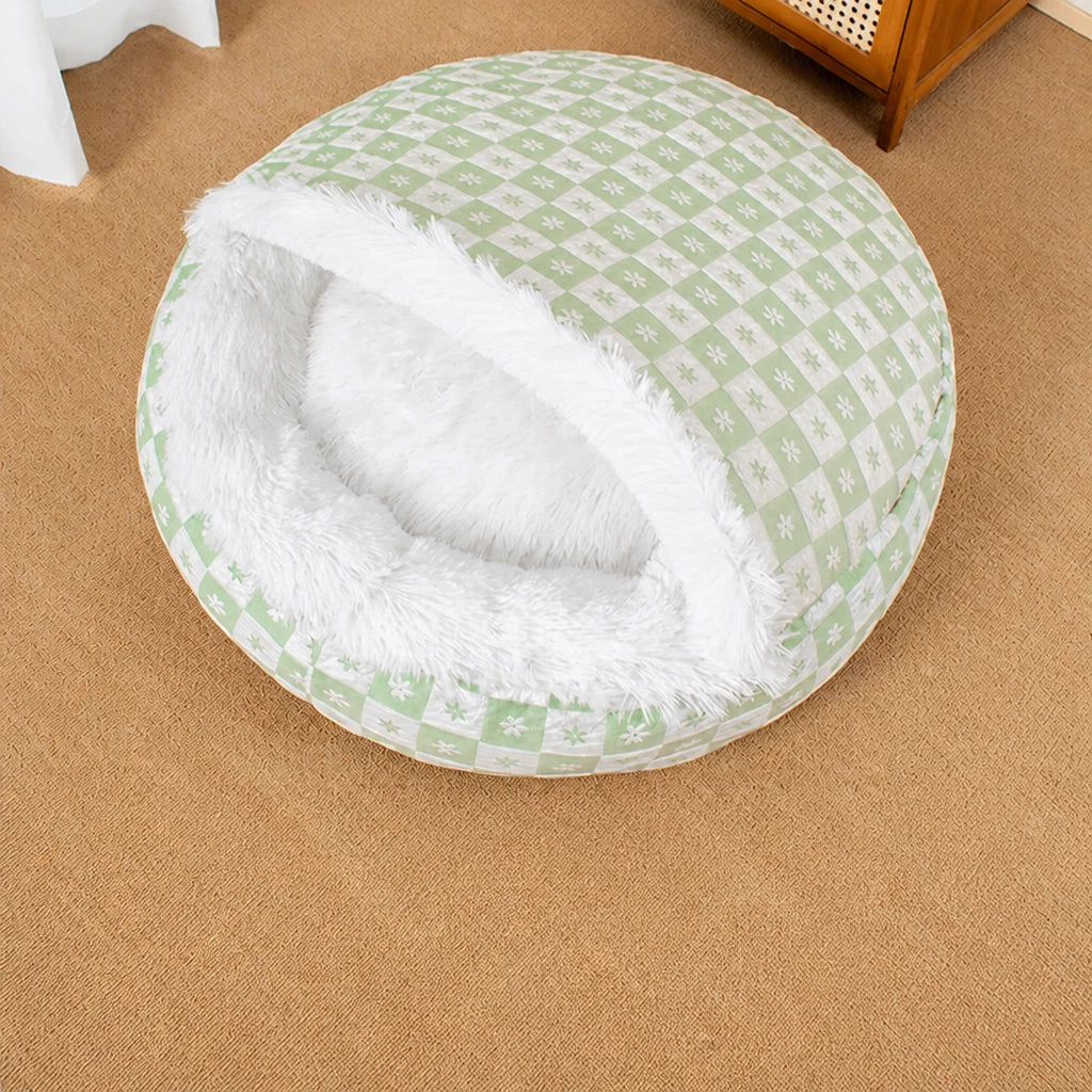 Enclosed Plush Pet Bed for Cats and Small Dogs