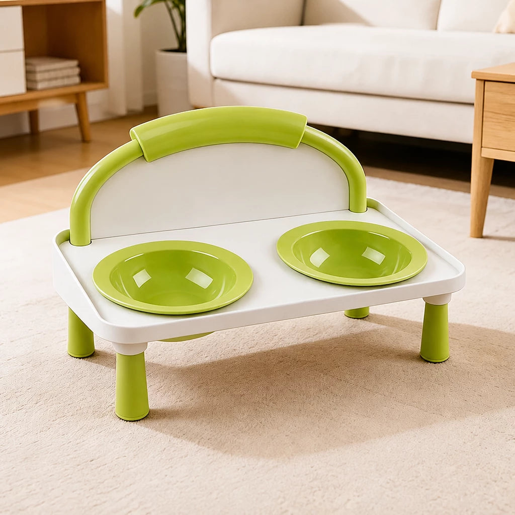 Elevated Double Pet Bowl Stand with Ceramic Bowls