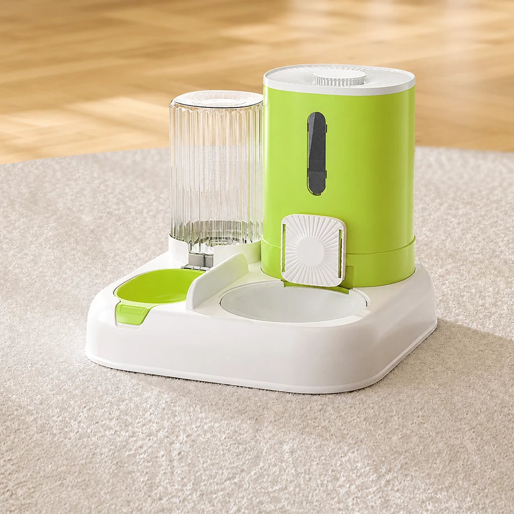 Automatic Pet Feeder with Dual Food and Water Bowls