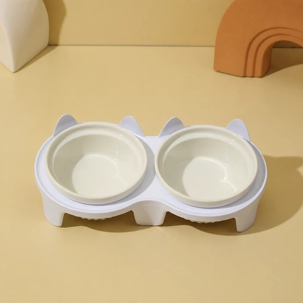 Elevated Ceramic Two-Bowl Pet Feeding Set with Stand