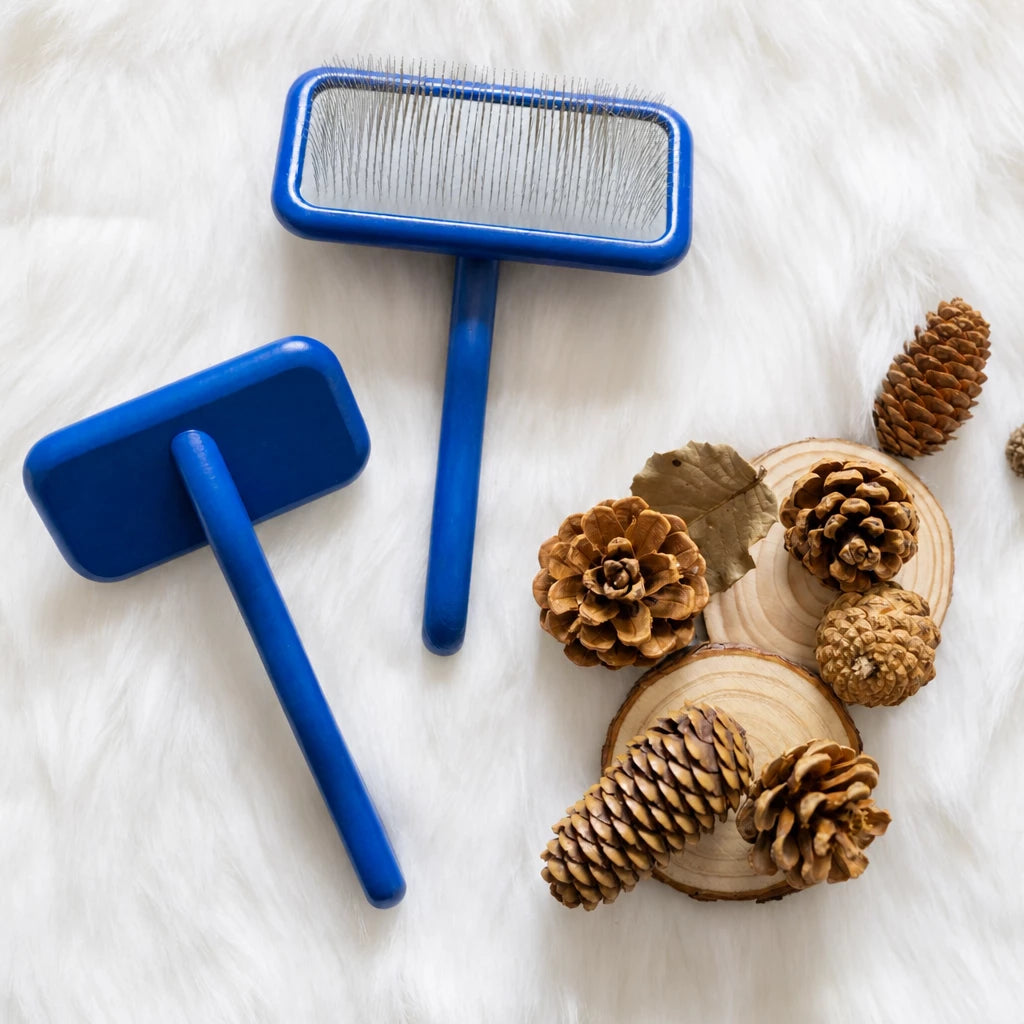 Cushion-Backed Wood-Handle Pin Brush for Cats and Dogs