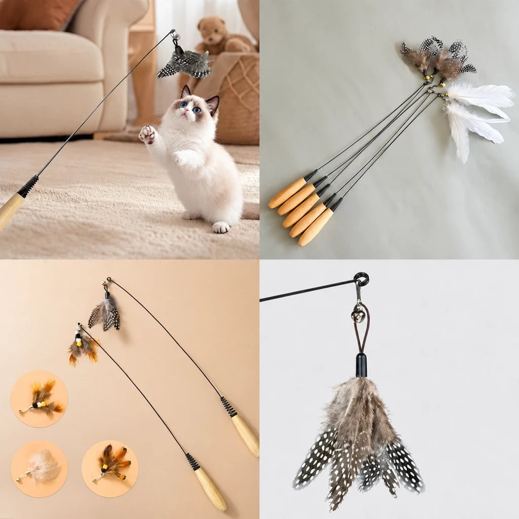 Cat Wand Toy with Feather Replacement Heads