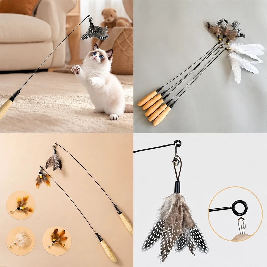 Cat Wand Toy with Feather Replacement Heads