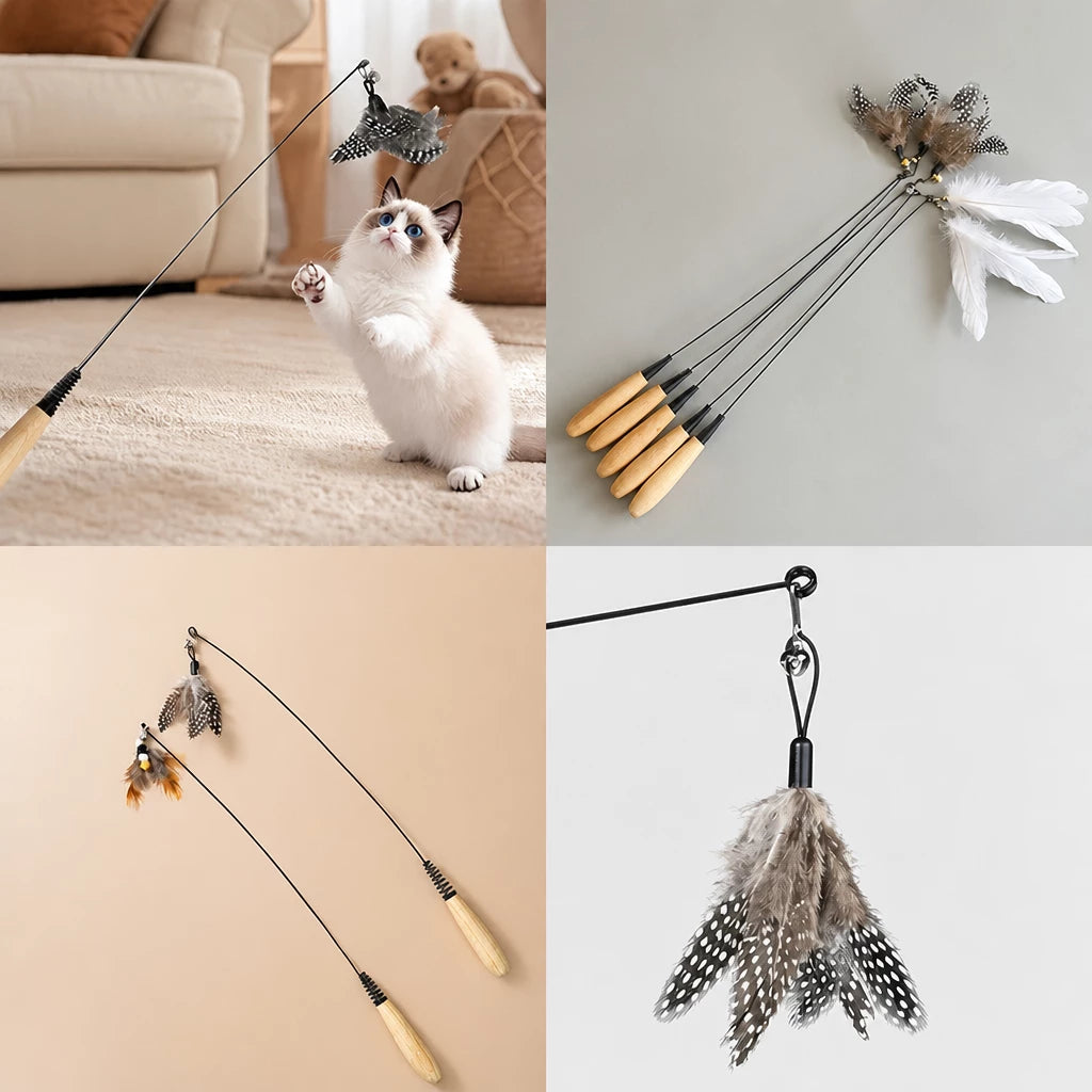 Cat Wand Toy with Feather Replacement Heads