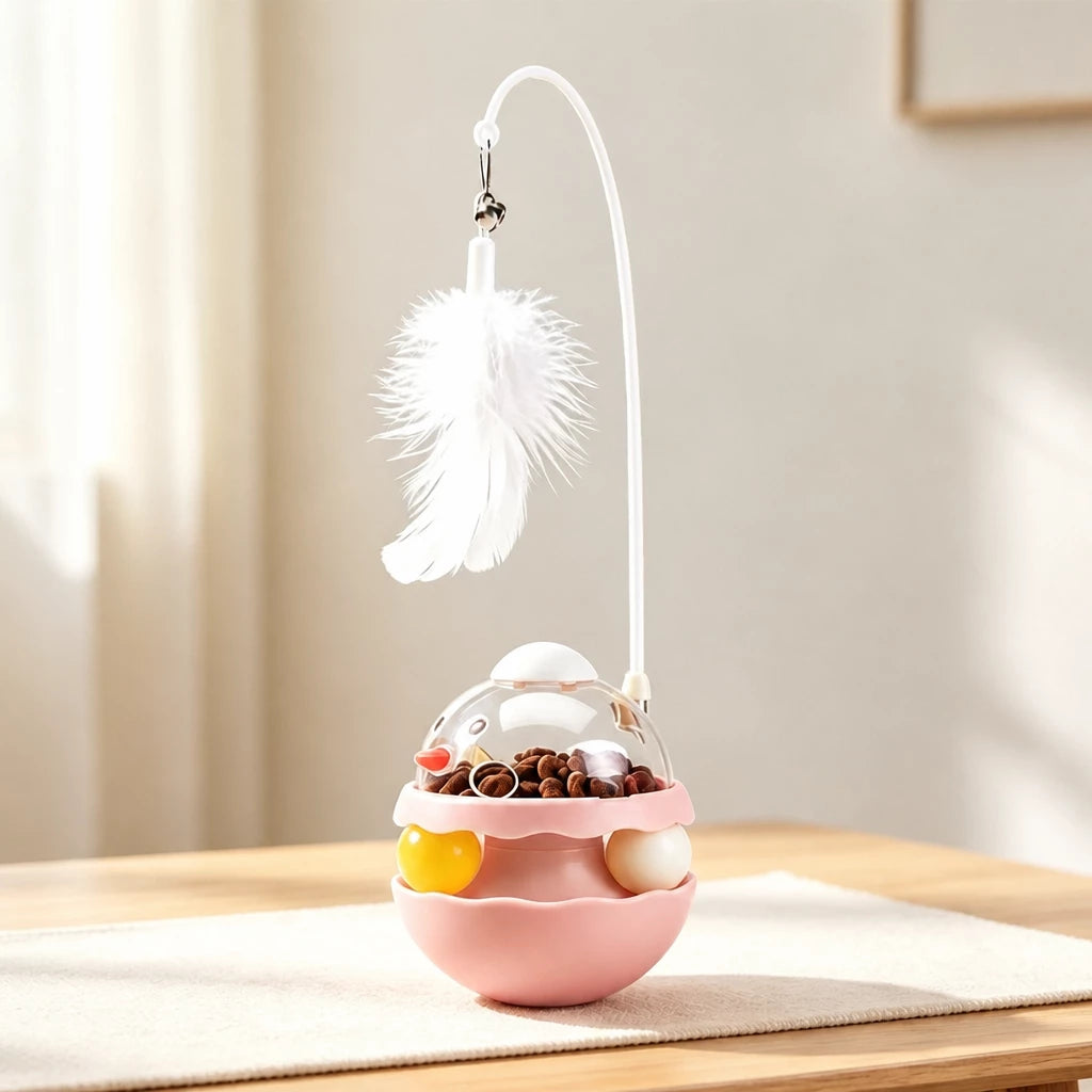 Interactive Wobble Cat Toy with Feather Teaser