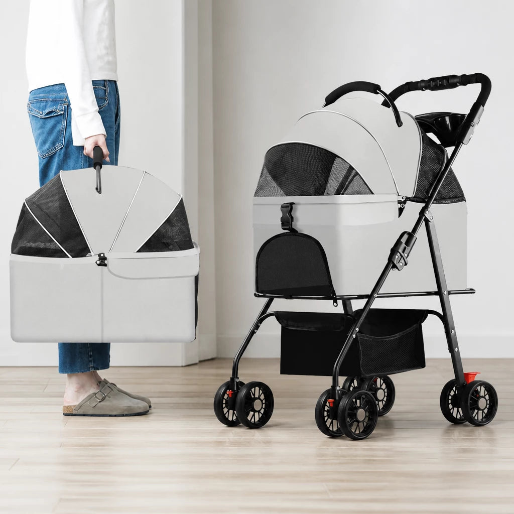 Foldable Pet Stroller with Removable Carrier and Tray