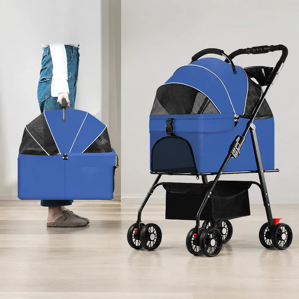 Foldable Pet Stroller with Removable Carrier and Tray