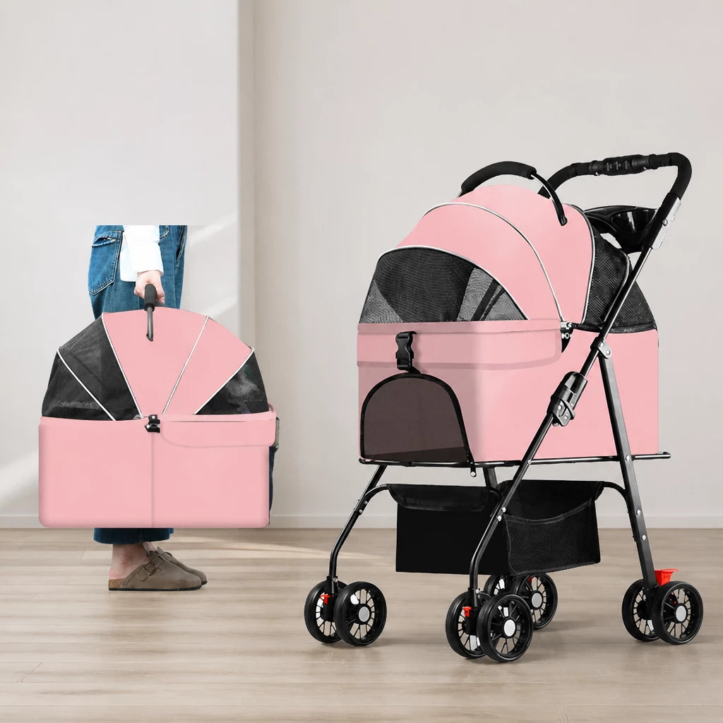 Foldable Pet Stroller with Removable Carrier and Tray