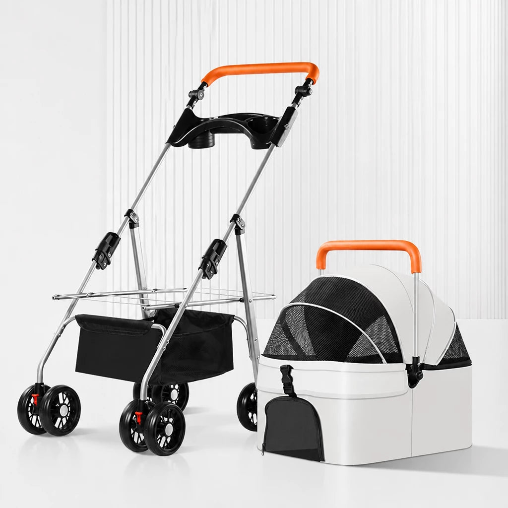 Foldable Pet Stroller with Removable Carrier and Tray