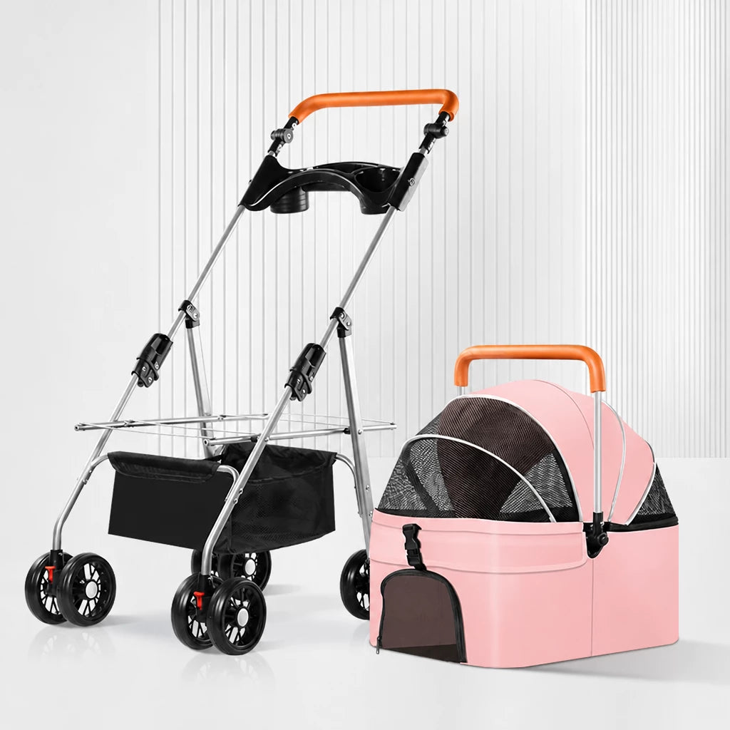 Foldable Pet Stroller with Removable Carrier and Tray