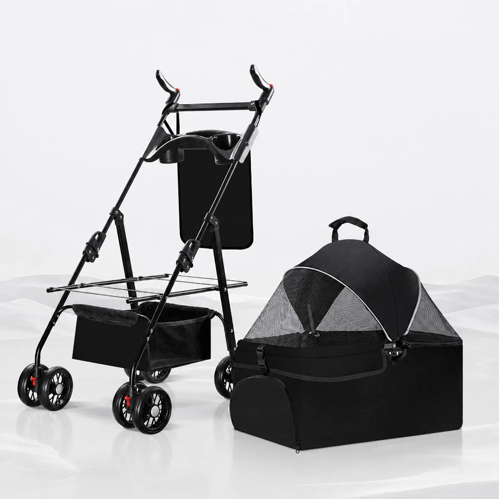 Foldable Pet Stroller with Removable Carrier and Tray
