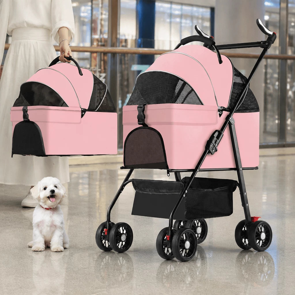 Foldable Pet Stroller with Removable Carrier and Tray