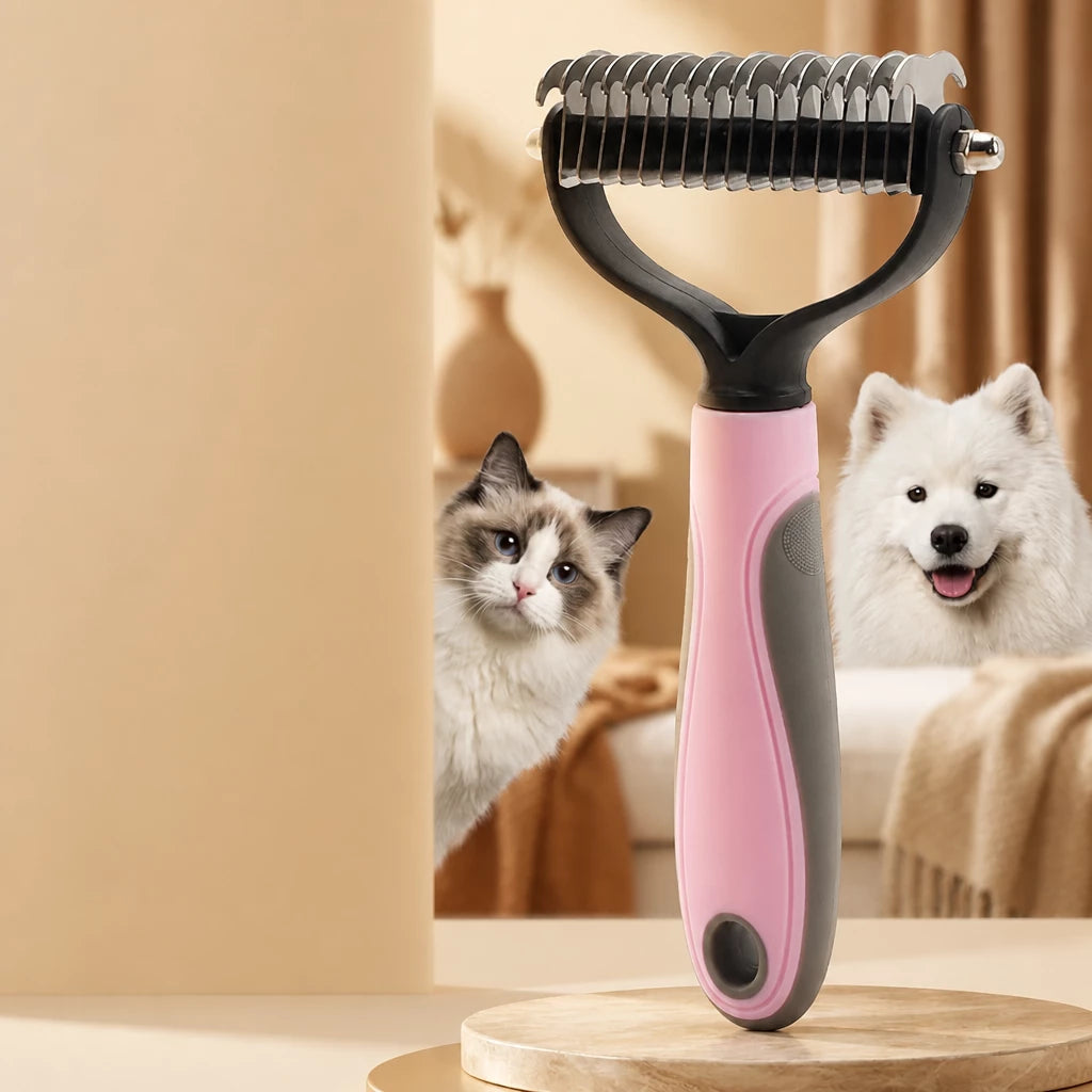 Double-Sided Dematting & Deshedding Brush for Dogs and Cats