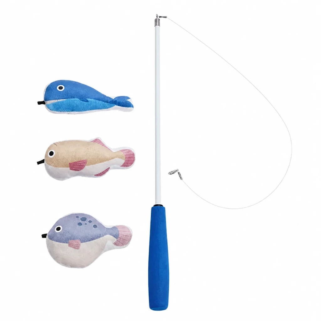 Retractable Cat Wand Toy with Fish-Shaped Teaser