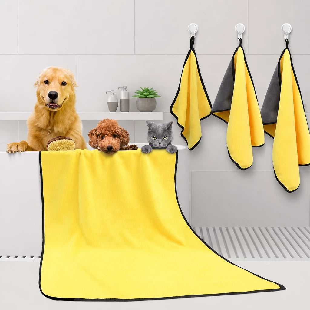 Quick-Dry Polyester Pet Bath Towel for Dogs & Cats