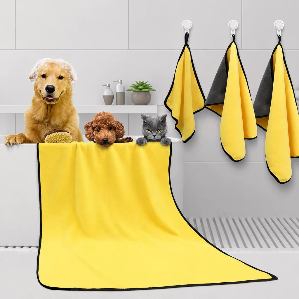 Quick-Dry Polyester Pet Bath Towel for Dogs & Cats