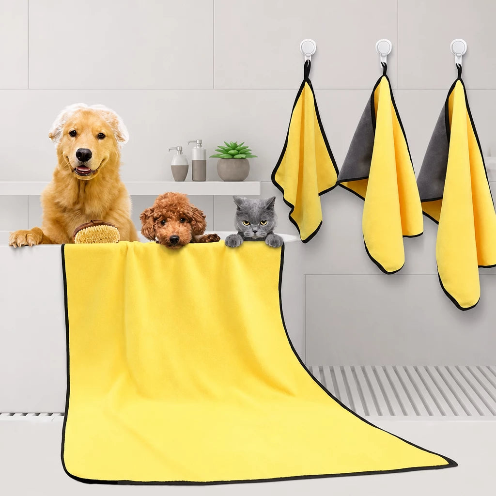 Quick-Dry Polyester Pet Bath Towel for Dogs & Cats