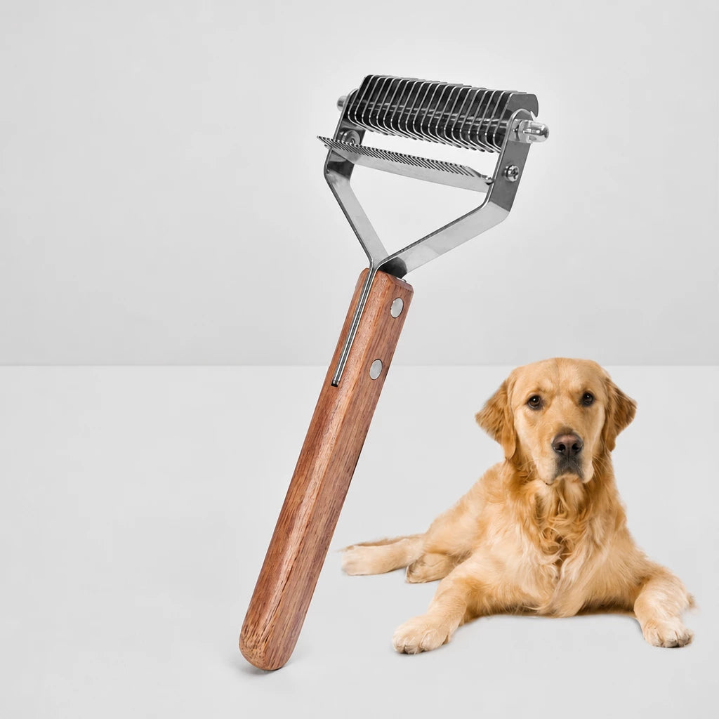Double-Sided 20-Tooth Grooming Rake for Large Dogs & Long-Haired Cats
