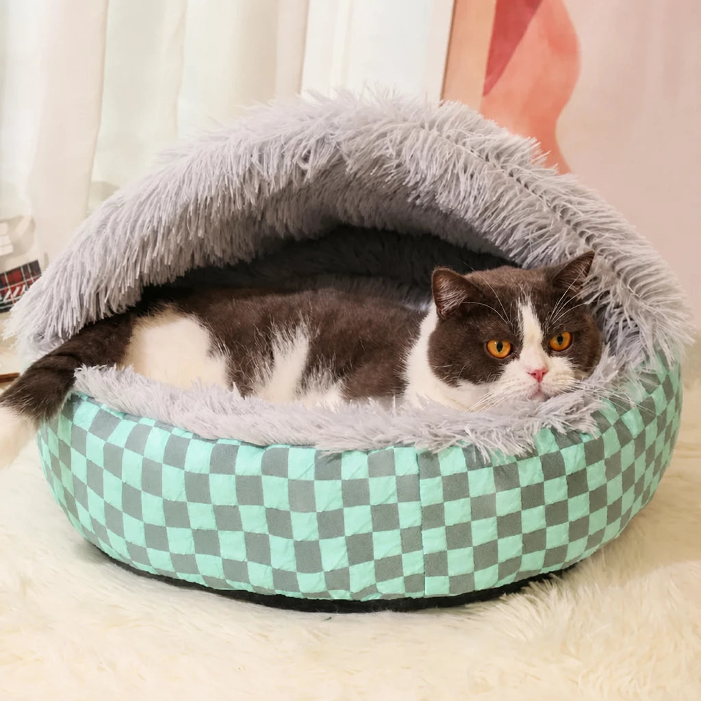 Semi-Enclosed Round Pet Bed for Cats and Dogs