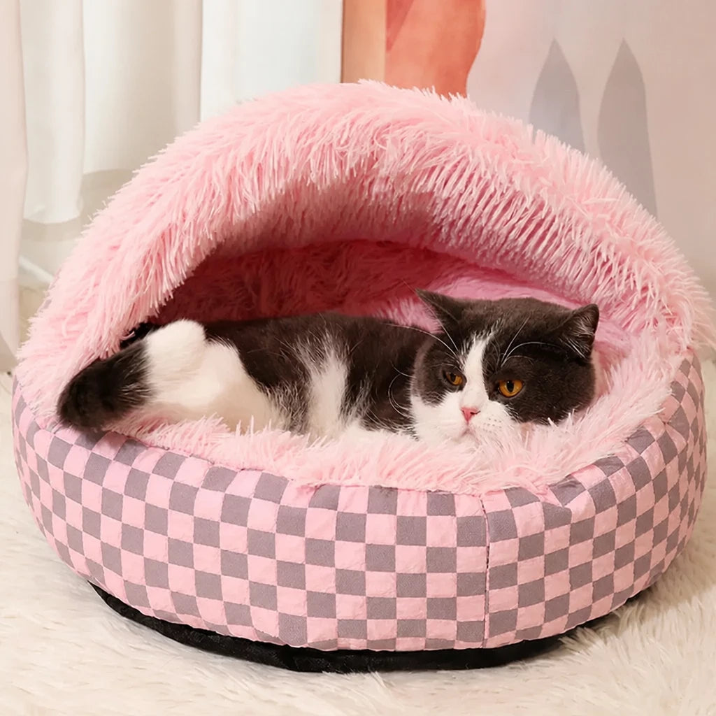 Semi-Enclosed Round Pet Bed for Cats and Dogs