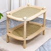 Two-Tier Solid Wood Cat Bed with Scratching and Rattan Mats