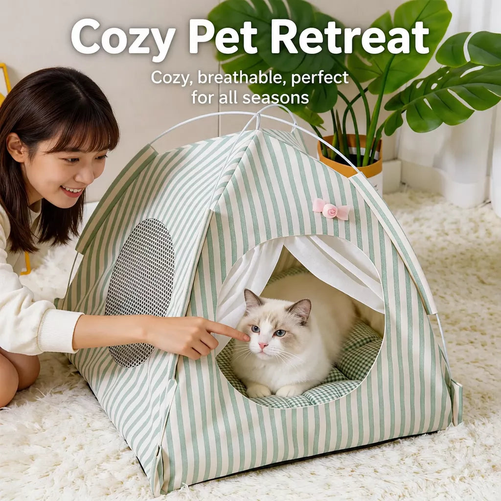 Indoor Tent Bed for Cats & Dogs with Washable Cover
