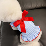 Lightweight Striped Pet Dress with Bow and Flutter Sleeves