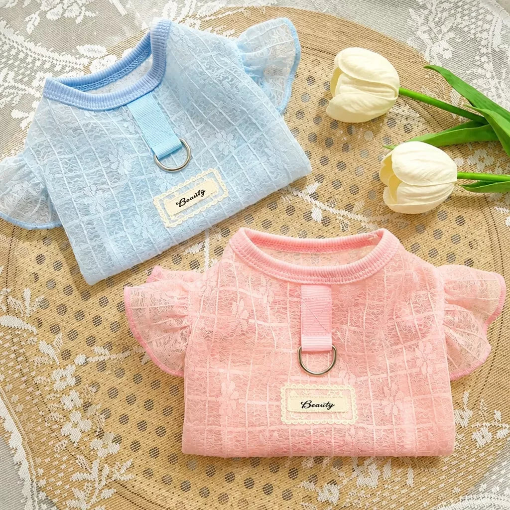 Lightweight Silk Pet Shirt with Lace Sleeves