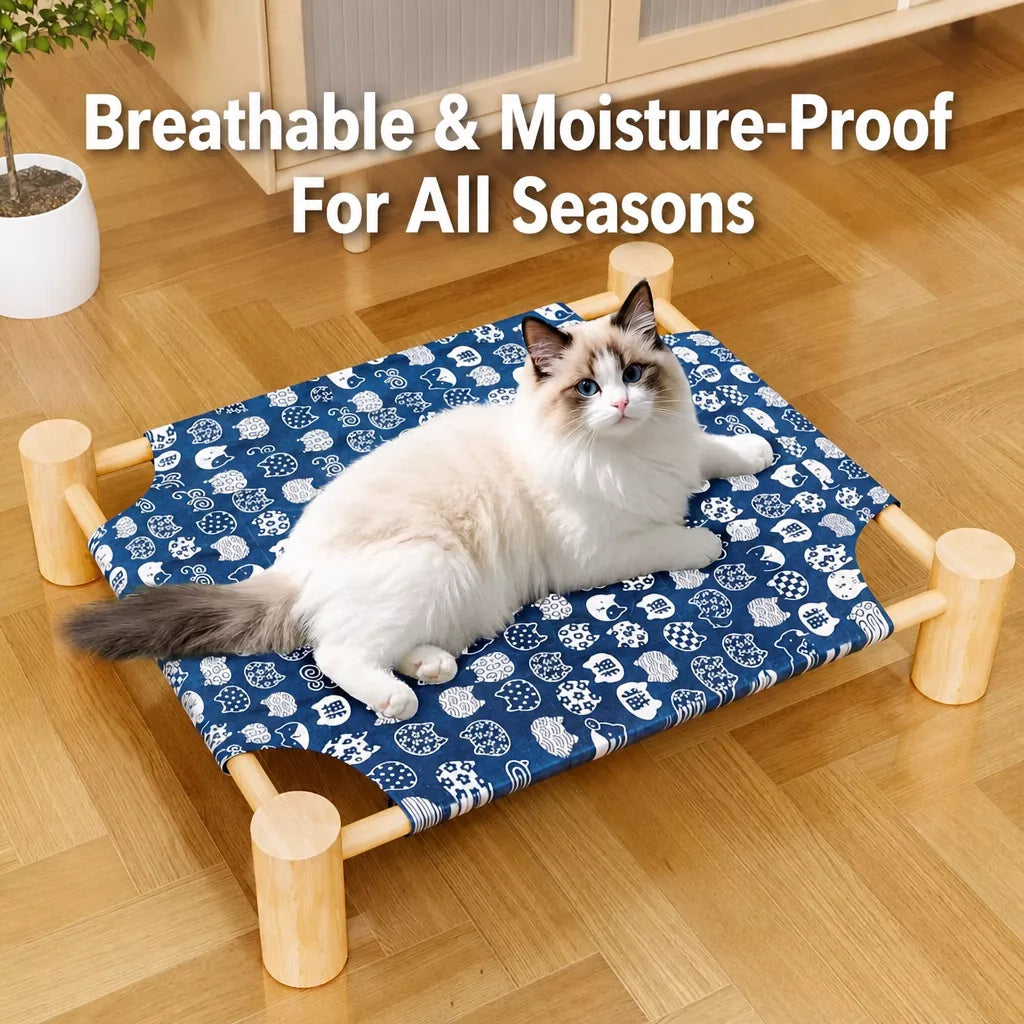 Elevated Wood Frame Pet Bed with Removable Polyester Cover