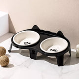 Elevated Double-Bowl Ceramic Cat Feeding Set