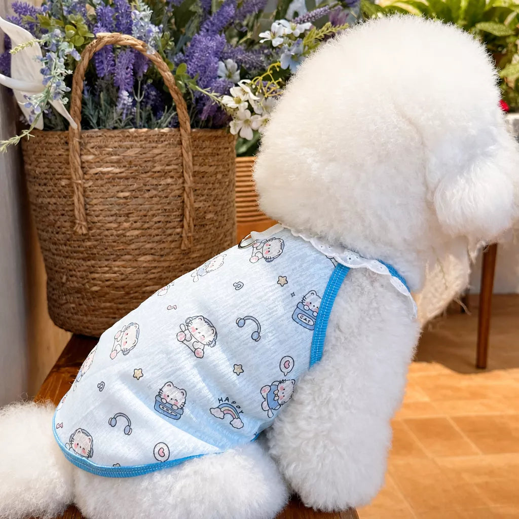 Lightweight Printed Lace-Trim Pet Vest for Dogs & Cats