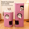 Solid Wood 4-Tier Cat Tree with Enclosed Hideaway