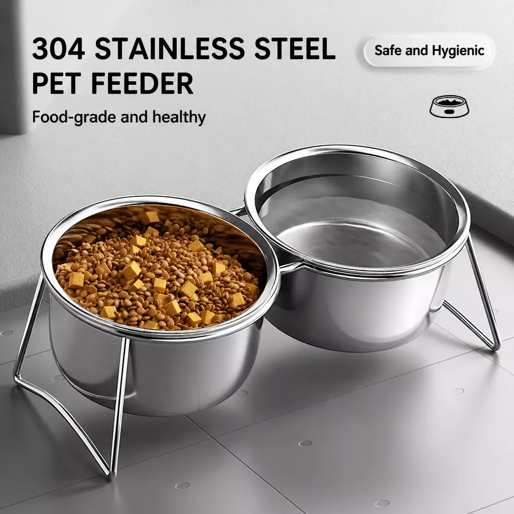 Stainless Steel Double Pet Bowls with Elevated Stand