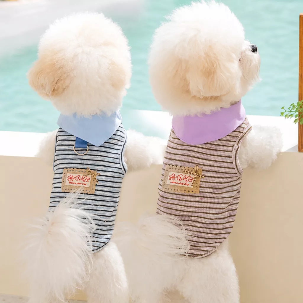 Striped Polo-Style Harness Vest for Small Dogs